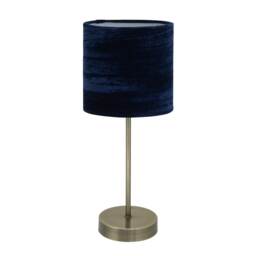 Antique Brass Stick Table Lamp with Navy Blue Crushed Velvet Shade