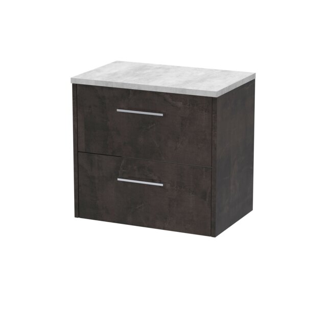 Balterley Winshill Contemporary 2 Drawer Wall Hung Vanity Unit with Laminate Worktop, Woodgrain Dark Grey, 600mm