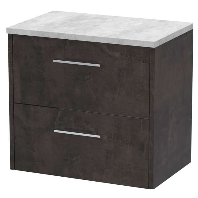 Balterley Winshill Contemporary 2 Drawer Wall Hung Vanity Unit with Laminate Worktop, Woodgrain Dark Grey, 600mm