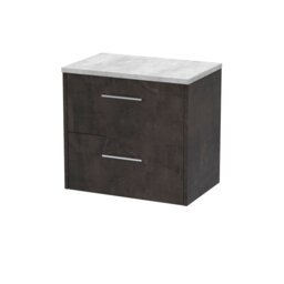 Balterley Winshill Contemporary 2 Drawer Wall Hung Vanity Unit with Laminate Worktop, Woodgrain Dark Grey, 600mm