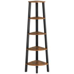 5-Tier Corner Bookcase Ladder Shelf Storage Unit, Rustic Brown and Black