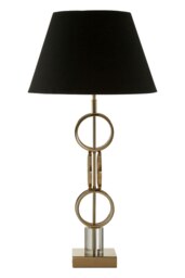 Orsina Gold Finish Table Lamp with Dual Ring Base, Modern Black and Gold Fabric Shade Lamp, Accent Table Light