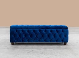 150cm Riga Ottoman Storage Box with Wooden Legs, Sapphire Blue Velvet Upholstered Chesterfield Storage Ottoman Box