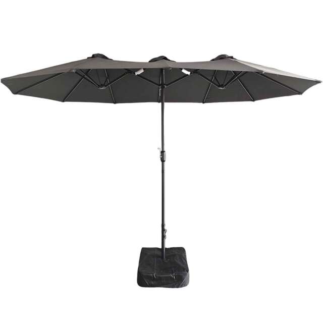 Gr8 Garden 4.6m Patio Parasol Large Double Sided Garden Umbrella Crank Handle Base Dark Grey