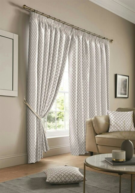 Wold Pencil Pleat Taped Top Lined Curtains - 229cm x 274cm - White/Silver