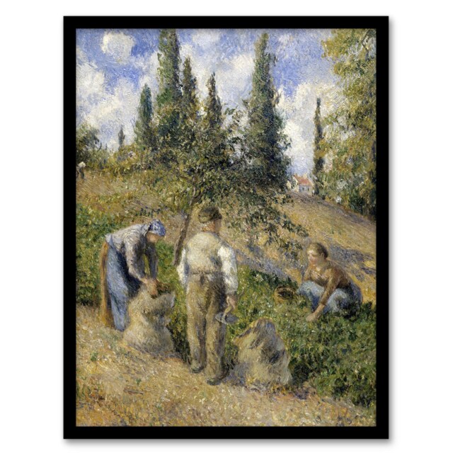"Pontoise Harvest Oil Painting Pissarro Framed Wall Art Print 12X16"""