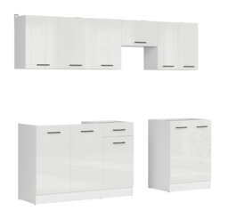 Kitchen Cabinet 7 Unit Set Wall Base Complete DIY 230cm White Chalk Gloss Junona