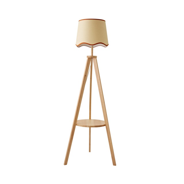 ValueLights Morrigan Wooden Tripod Floor Lamp Scallop Rust Trim Taper Shade Brown Rust
