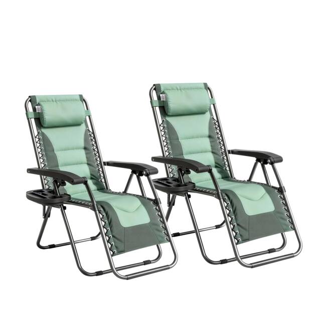 Set of 2 Zero Gravity Reclining Padded Garden Chair Sun Lounger Recliner