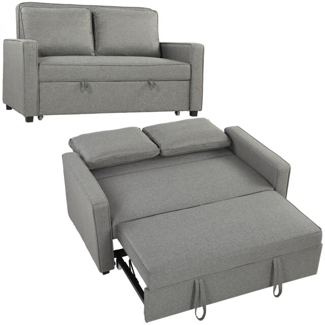 HOMCOM 2 Seater Sofa Bed Click Clack Pull Out Sofa Bed for Living Room Grey