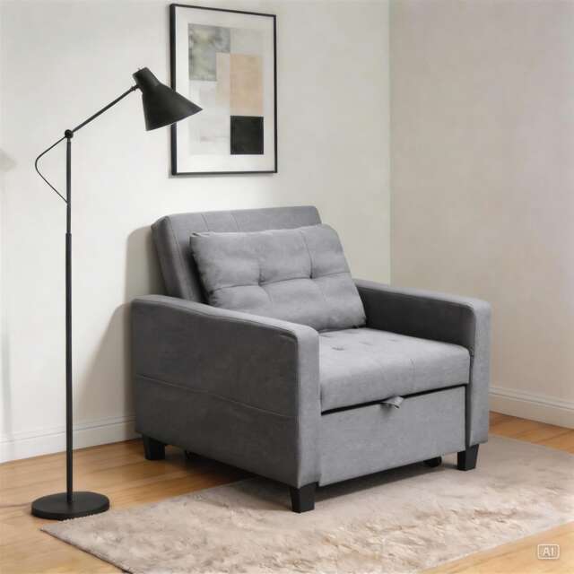 Linen Upholstered Convertible Sleeper Sofa Chair for Living Room