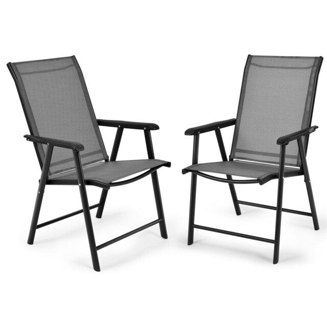 COSTWAY Set of 2 Folding Chairs Metal Garden Chairs-Grey Grey