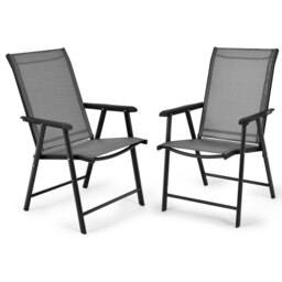 COSTWAY Set of 2 Folding Chairs Metal Garden Chairs-Grey Grey