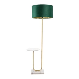 ValueLights Tavel Gold Floor Lamp Forest Green Velvet Gold Shade and Bulb