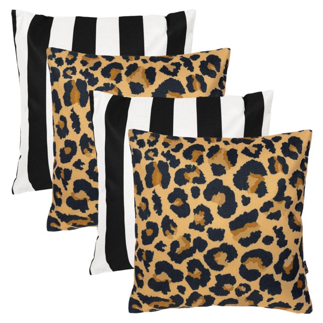 4PK Cushion x2 Leopard, x2 Deck Stipe Black