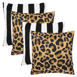 4PK Cushion x2 Leopard, x2 Deck Stipe Black