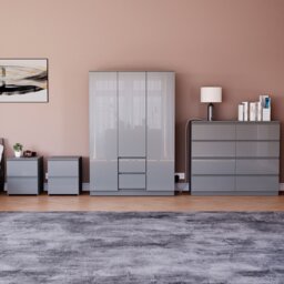 Vida Designs Glinton 4 Piece FSC Certified Bedroom Set (2 Drawer Bedside Chest x2, 8 Drawer Chest, 3 Door 2 Drawer Wardrobe), Grey Grey Grey