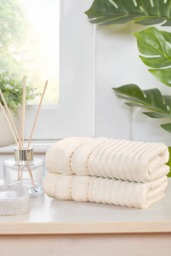 Linear Cotton Premium Luxury Towels Soft and Absorbent (Set Of 2) Cream Face cloth 2