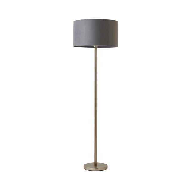 ValueLights Charlie Chrome Stem Floor Lamp Grey Velvet Shade