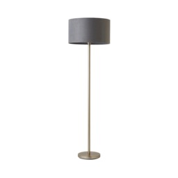 ValueLights Charlie Chrome Stem Floor Lamp Grey Velvet Shade
