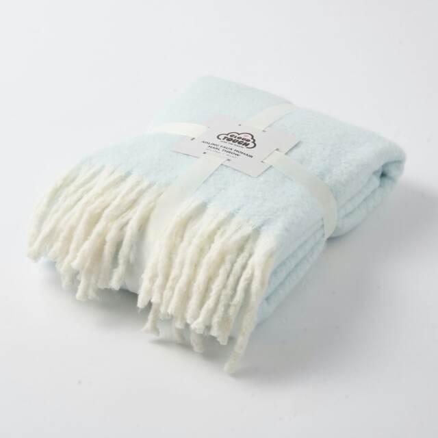 Aisling Marl Faux Mohair Throw - Super Soft, Stylish Tasselled Blanket Blue Duckegg 1
