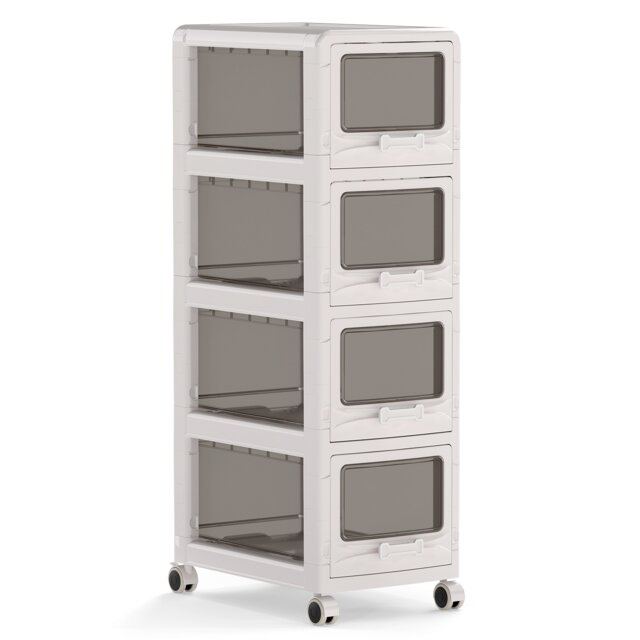4-Tier Plastic Drawer Storage Organizer, Rolling Cart with 4 Drawers & Lockable Wheels, Utility Cart for School Art Craft Supplies, Bathroom Organizer and Storage for Kitchen, Bedroom and Home Office