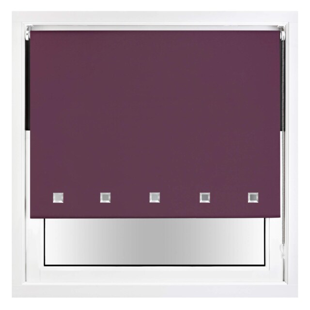 FURNISHED Blackout Roller Blind with Square Eyelets and Metal Fittings Easy Fit Window Shade Purple Aubergine (W) 90cm x (L) 165cm