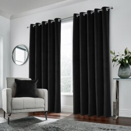 Luxury Enhanced Living Black Velvet, Supersoft, Blackout, Thermal Pair of Curtains with Eyelet Top - 46 x 54 inch (117x137cm) Black Black 2
