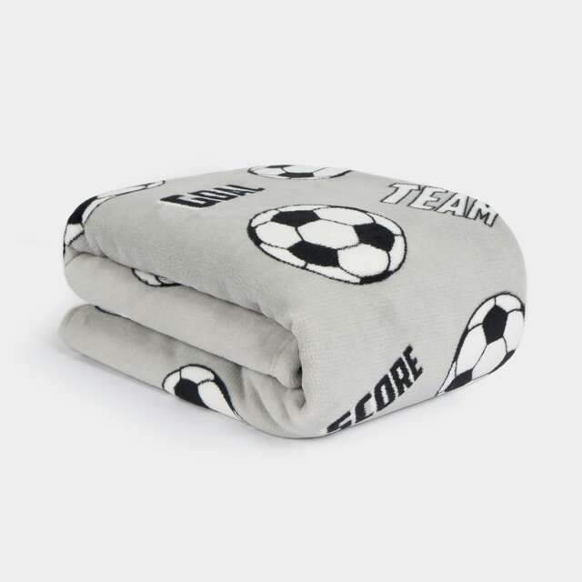 OHS Kids Football Soft Fleece Sherpa Reverse Over Bed Blanket Throw, Grey - 100x120cm