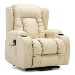 Caesar Dual Motor Rise Recliner Bonded Leather Heat And Massage Chair (Cream)