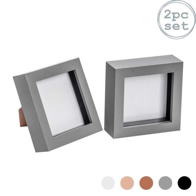 "Nicola Spring 4 x 4"" Photo Frames - Grey - 3D Photo Frame Picture Frame Box Portrait Display Case (12.5 x 12.5cm) Set of 2"