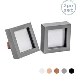 "Nicola Spring 4 x 4"" Photo Frames - Grey - 3D Photo Frame Picture Frame Box Portrait Display Case (12.5 x 12.5cm) Set of 2"