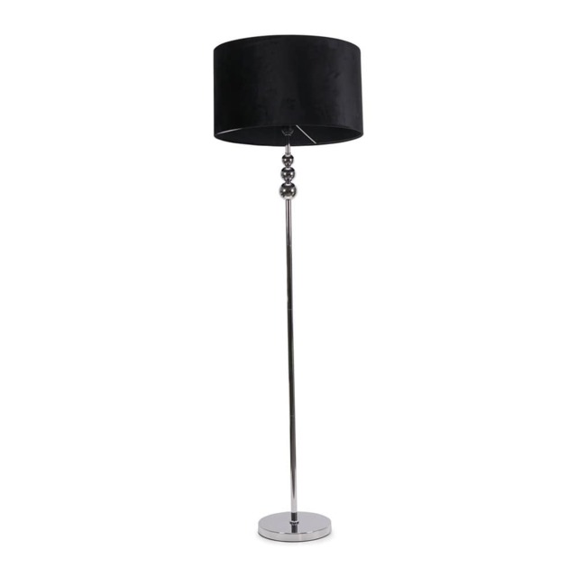 ValueLights Marissa Black Velvet Shade with Chrome Stacked Ball Floor Lamp and Bulb