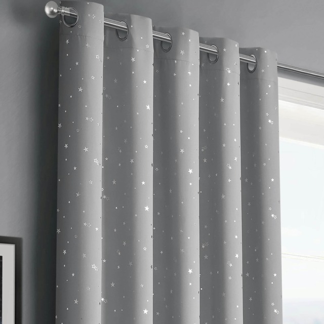 Velosso Stars Thermal Blackout Ready Made Eyelet Curtains - 117cm x 137cm Grey