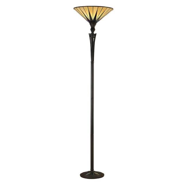 Dark 1 Light Floor Lamp Uplighter Black, Tiffany Style Glass, E27