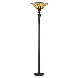Dark 1 Light Floor Lamp Uplighter Black, Tiffany Style Glass, E27