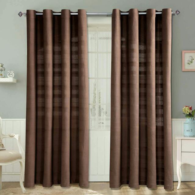 Homescapes Cotton Rajput Ribbed Chocolate Brown Curtain Pair - 46 x 72 Inches Drop