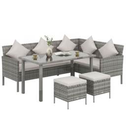 Outsunny 5Pcs Rattan Dining Corner Sofa Set, Garden Furniture Set, Beige White One Size