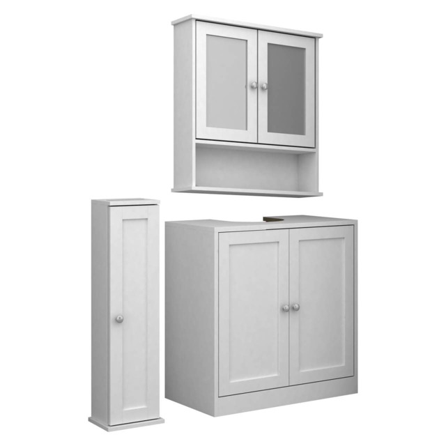 3 Piece Bathroom Furniture Set - Under Sink Cabinet, Mirror Cabinet & Toilet Paper Dispenser White 0 x 0 x 0 1