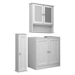 3 Piece Bathroom Furniture Set - Under Sink Cabinet, Mirror Cabinet & Toilet Paper Dispenser White 0 x 0 x 0 1