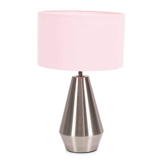 ValueLights Jax Brushed Chrome Touch Table Lamp Blush Pink Shade and Bulb