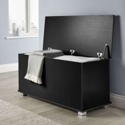 Ottoman Storage Chest Toy Bedding or Blanket Box Large Wooden Home Black Black