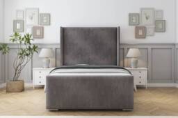 "Sloomy Devonshire Slate Naples Bed Frame With 50"" Upholstered Wingback Headboard 2'6 Small Single"