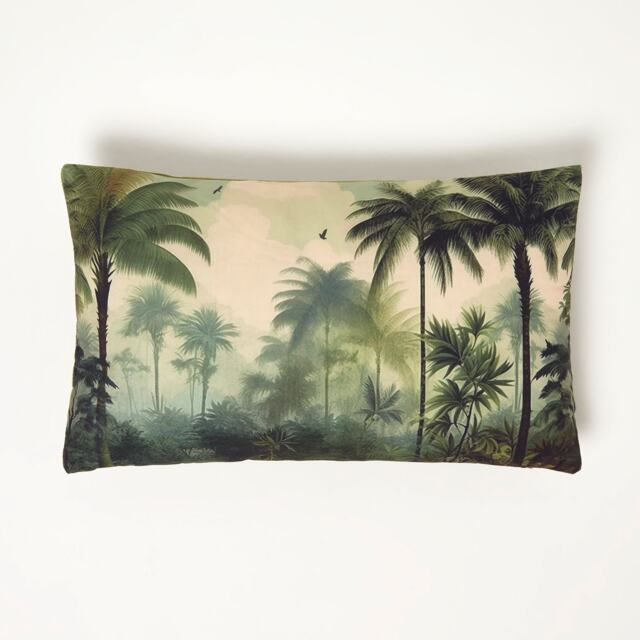 Homescapes Green Palm Sepia Cushion - 30 x 50 cm