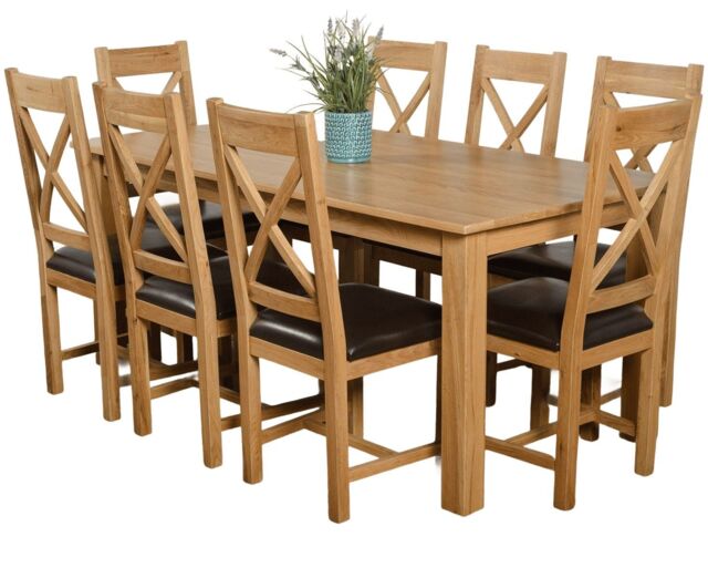 Oslo 180 x 90 cm Large Oak Dining Table and 8 Berkeley Leather Chairs Brown Brown
