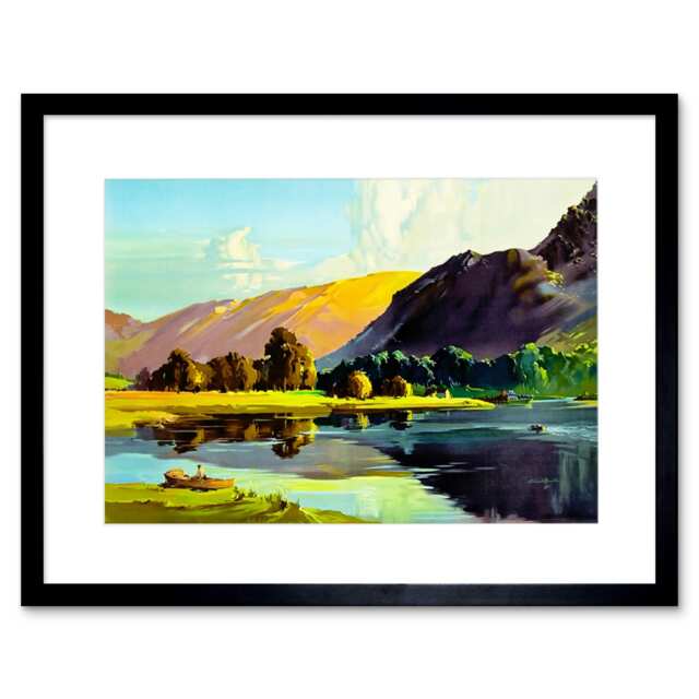 "Painting Lake District Cumbria England Scenic 12x16"" Framed Wall Art Print"