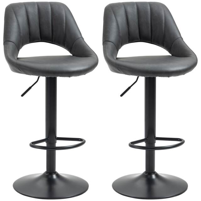 HOMCOM Bar Stools Set of 2, Swivel Barstools with Adjustable Height, Backrest and Footrest, Modern PU Leather Upholstered Breakfast Bar Chairs for Kitchen Island, Counter, Dining Room, Grey