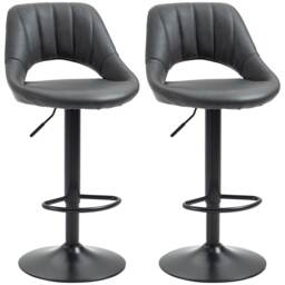 HOMCOM Bar Stools Set of 2, Swivel Barstools with Adjustable Height, Backrest and Footrest, Modern PU Leather Upholstered Breakfast Bar Chairs for Kitchen Island, Counter, Dining Room, Grey