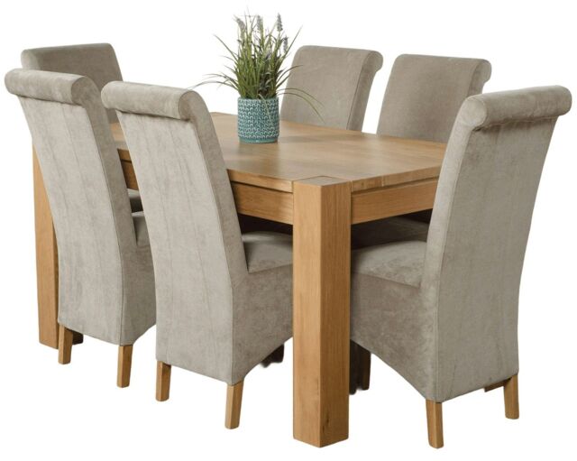 Kuba 150 x 85 cm Chunky Medium Oak Dining Table and 6 Montana Fabric Chairs Grey Grey