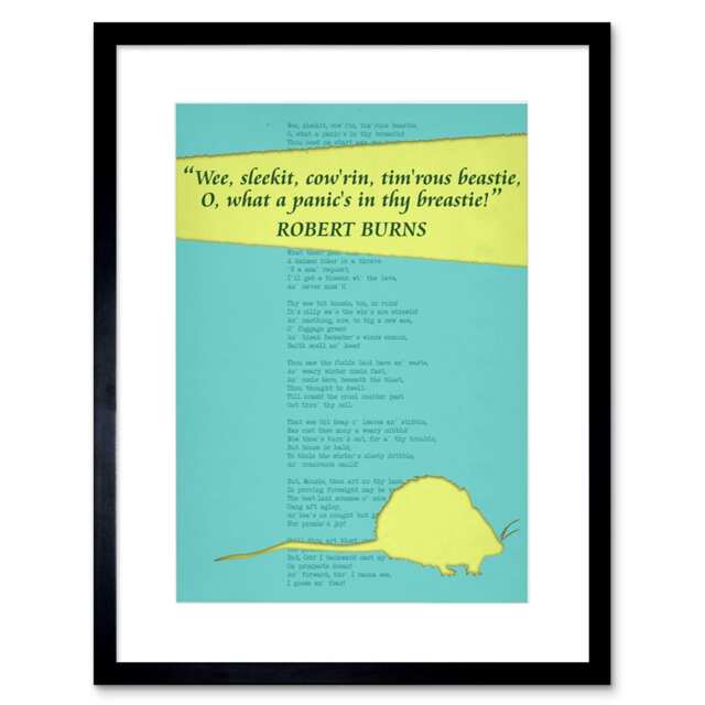 "Robert Burns To A Mouse Scottish Poem Lyrics Verses 9x7"" Black Framed Wall Art Print"